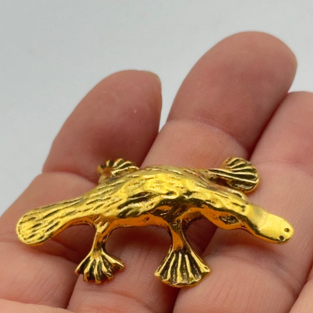 BG7 Platypus Figurine Gold Metal Miniature Animal Sculpture Vintage Small 1.75"